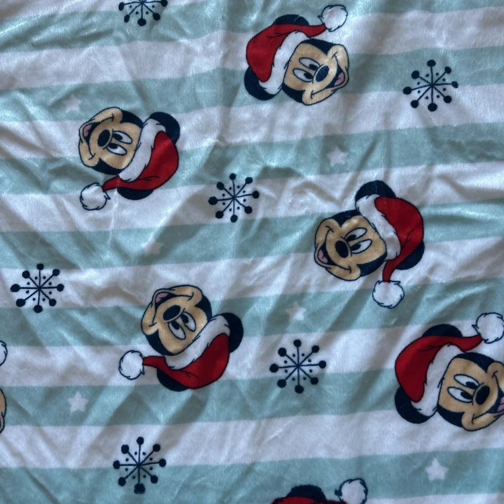 Disney Mickey Mouse Christmas Baby Blanket White Stripes Star Snowflakes Winter